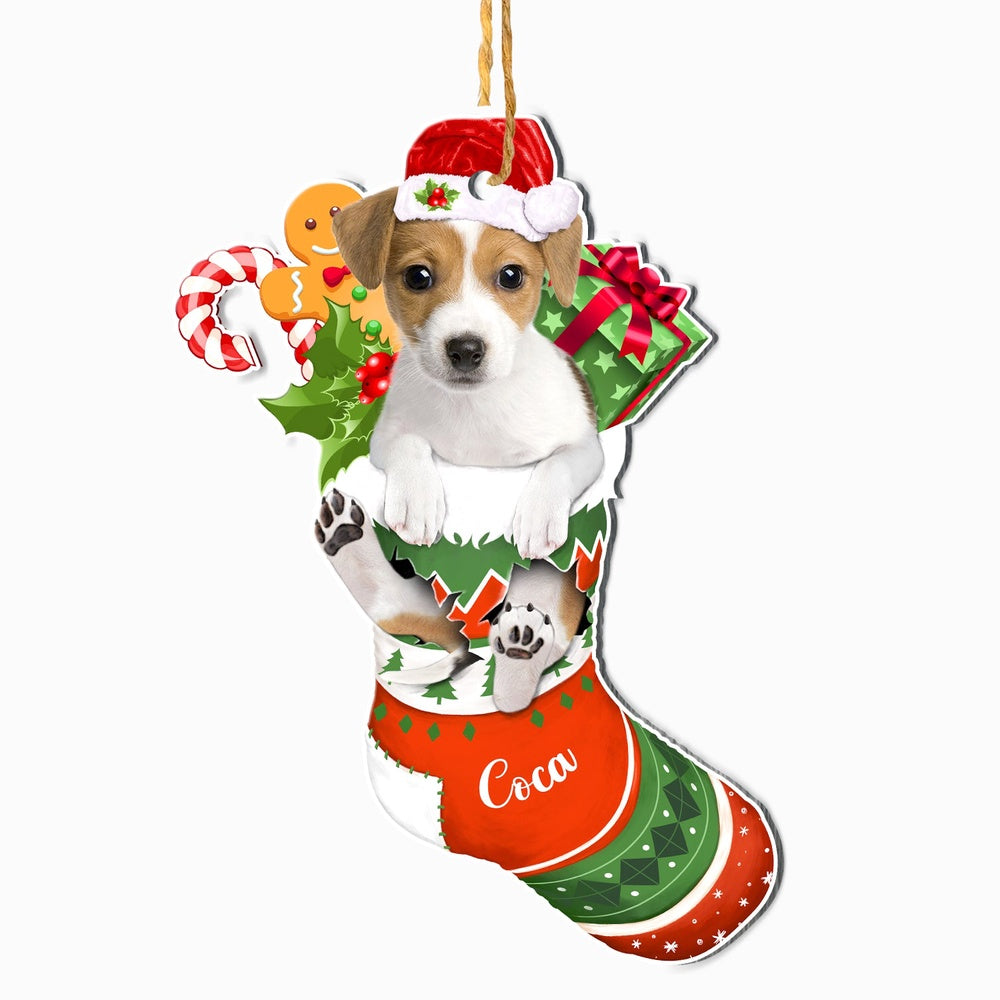 Christmas Dog Ornament, Personalized Jack Russell Terrier In Christmas Stocking Ornament, New Dog Christmas Ornament