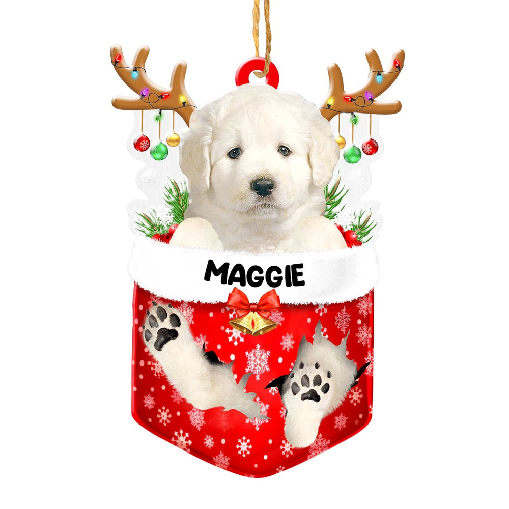 Christmas Dog Ornament, Personalized Kuvasz In Snow Pocket Christmas Acrylic Ornament, New Dog Christmas Ornament