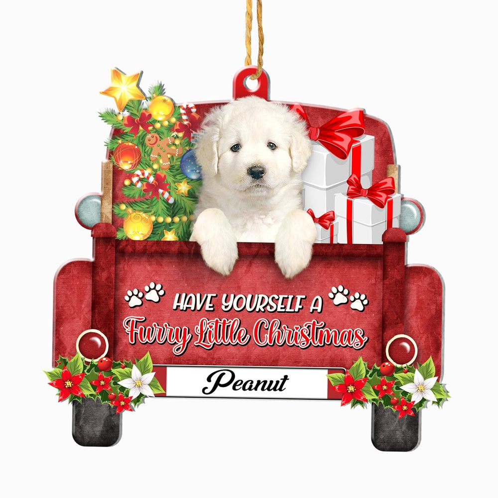 Christmas Dog Ornament, Personalized Kuvasz Red Truck Christmas Ornament, New Dog Christmas Ornament