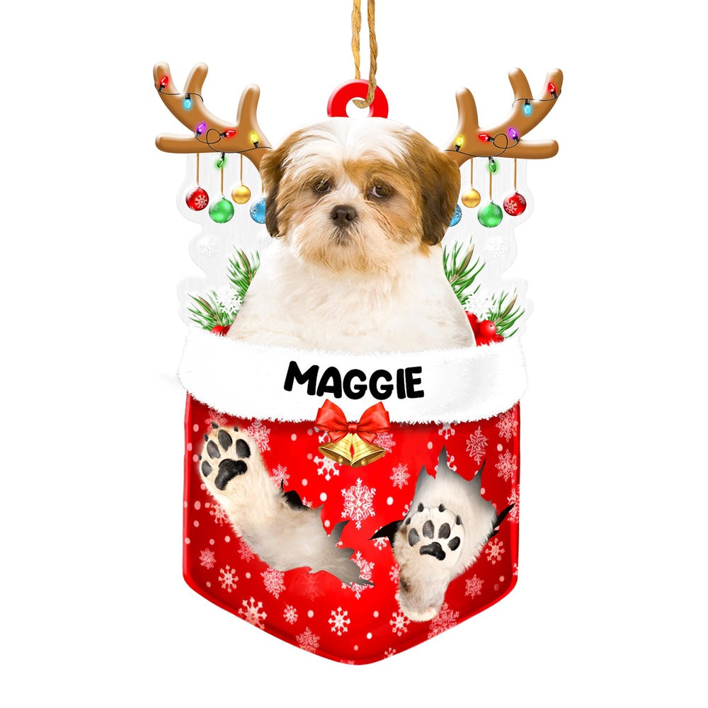 Christmas Dog Ornament, Personalized Lhasa Apso In Snow Pocket Christmas Acrylic Ornament, New Dog Christmas Ornament