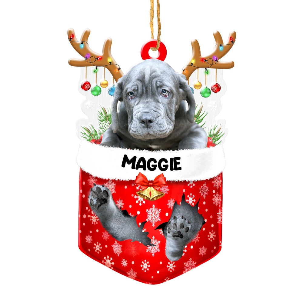 Christmas Dog Ornament, Personalized Neapolitan Mastiff In Snow Pocket Christmas Acrylic Ornament, New Dog Christmas Ornament