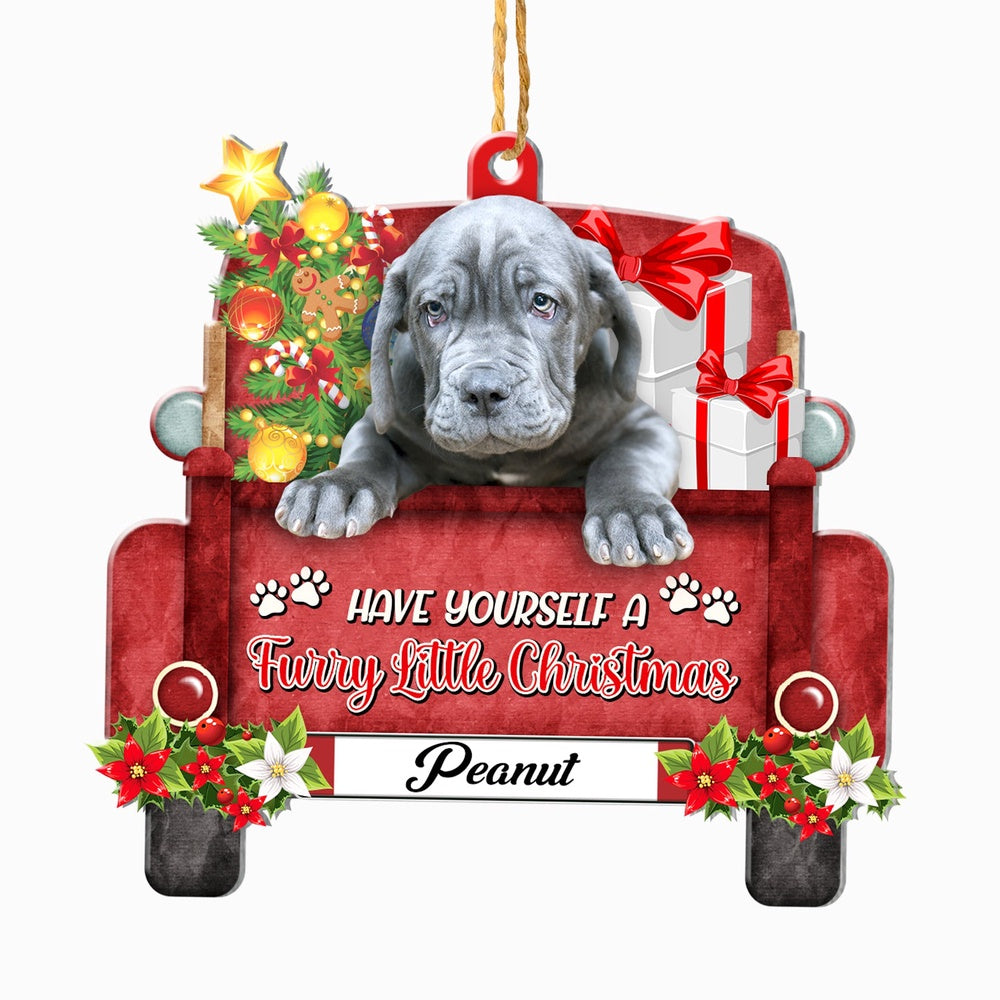 Christmas Dog Ornament, Personalized Neapolitan Mastiff Red Truck Christmas Ornament, New Dog Christmas Ornament
