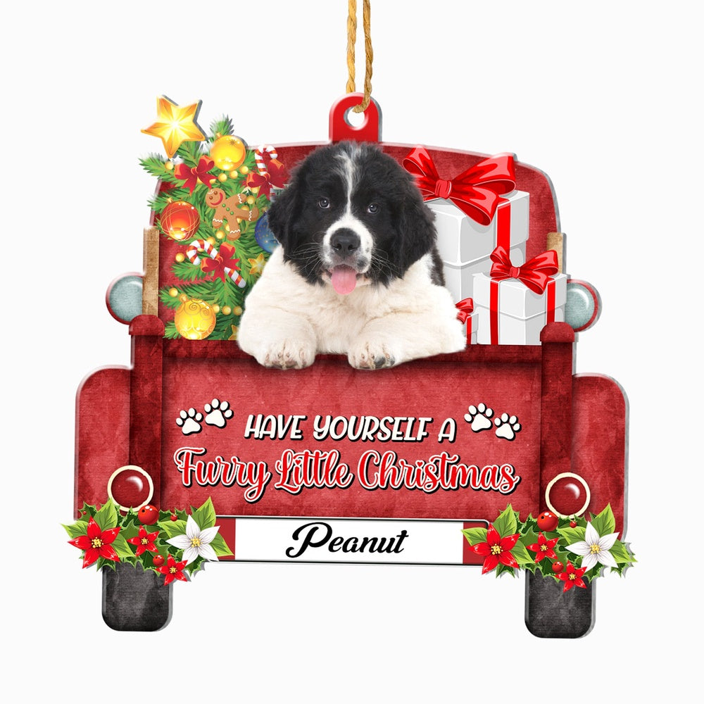 Christmas Dog Ornament, Personalized Newfoundland Red Truck Christmas Ornament, New Dog Christmas Ornament