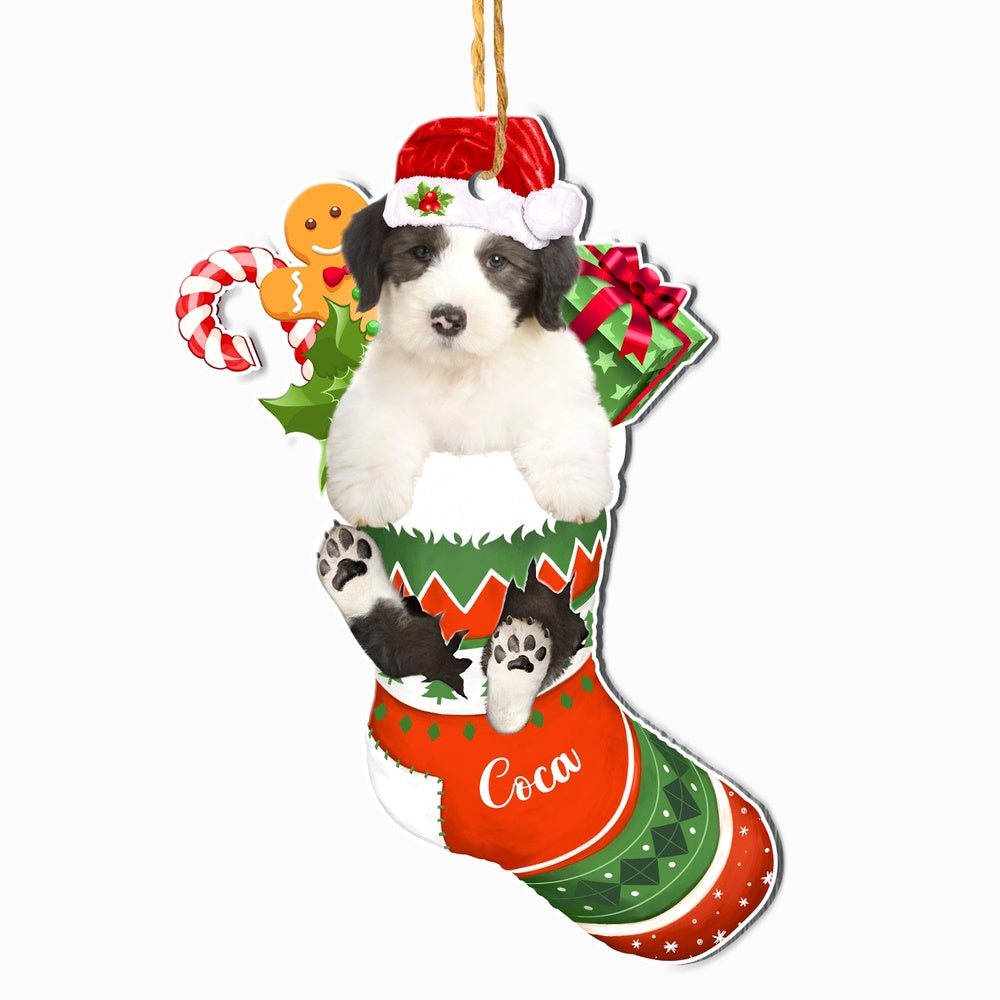 Christmas Dog Ornament, Personalized Old English Sheepdog In Christmas Stocking Ornament, New Dog Christmas Ornament
