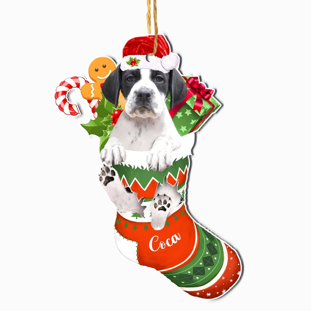 Christmas Dog Ornament, Personalized Pointer In Christmas Stocking Ornament, New Dog Christmas Ornament