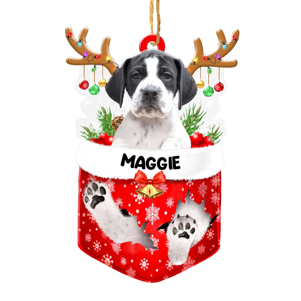 Christmas Dog Ornament, Personalized Pointer In Snow Pocket Christmas Acrylic Ornament, New Dog Christmas Ornament
