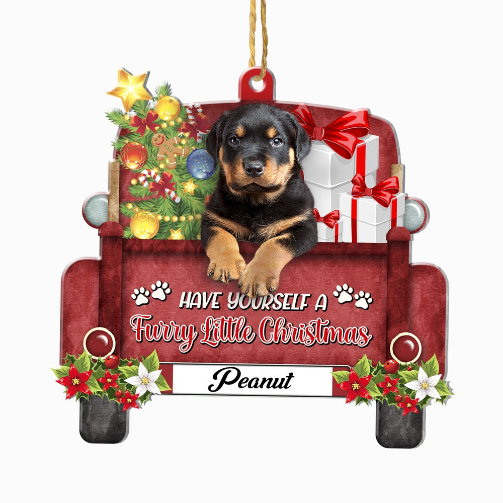 Christmas Dog Ornament, Personalized Rottweiler Red Truck Christmas Ornament, New Dog Christmas Ornament