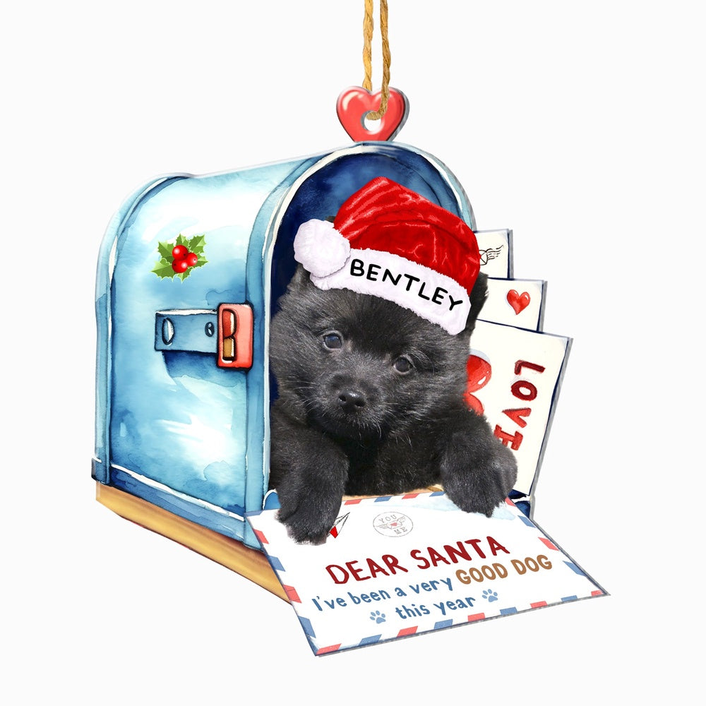 Christmas Dog Ornament, Personalized Schipperke In Mailbox Christmas Ornament, New Dog Christmas Ornament