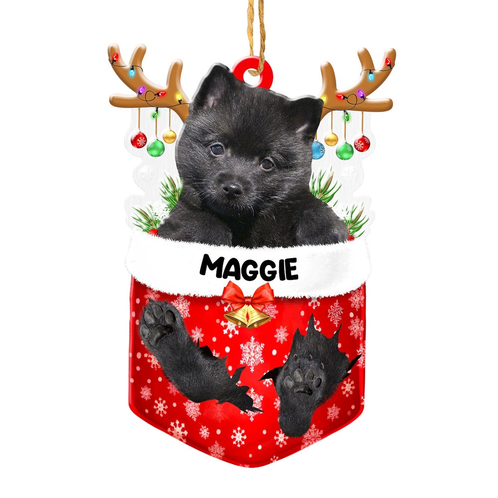 Christmas Dog Ornament, Personalized Schipperke In Snow Pocket Christmas Acrylic Ornament, New Dog Christmas Ornament