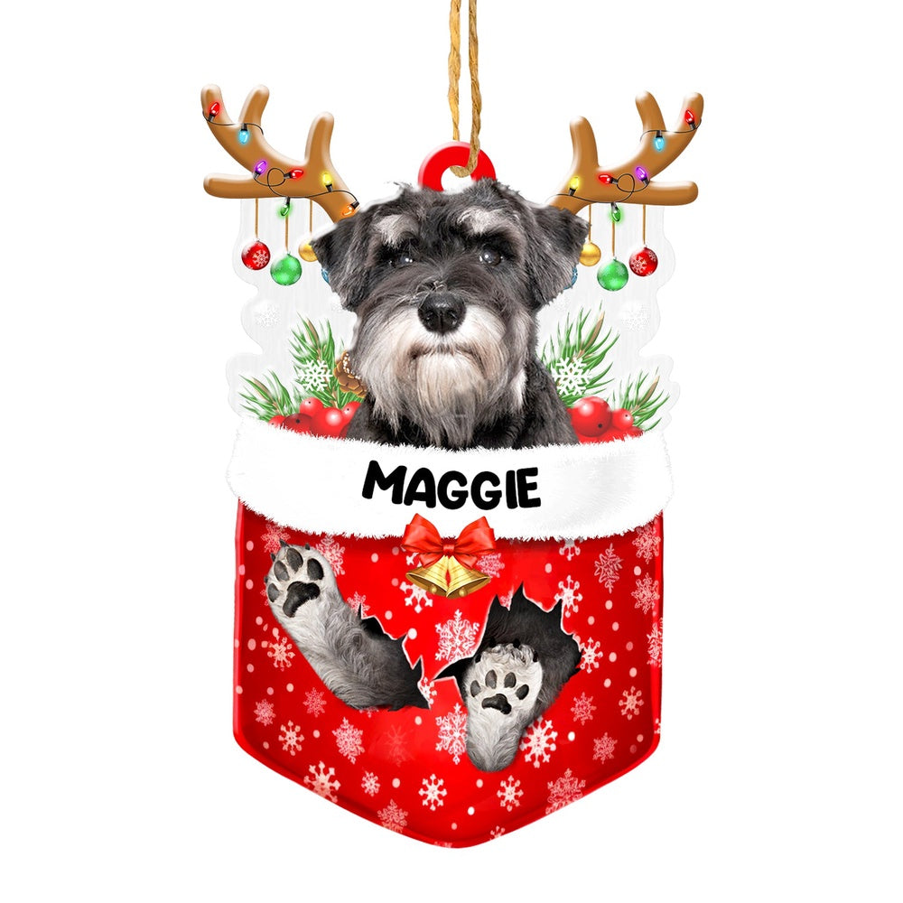 Christmas Dog Ornament, Personalized Schnauzer In Snow Pocket Christmas Acrylic Ornament, New Dog Christmas Ornament