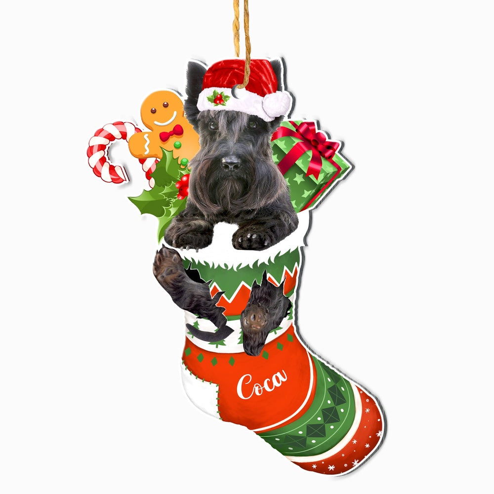 Christmas Dog Ornament, Personalized Scottish Terrier In Christmas Stocking Ornament, New Dog Christmas Ornament