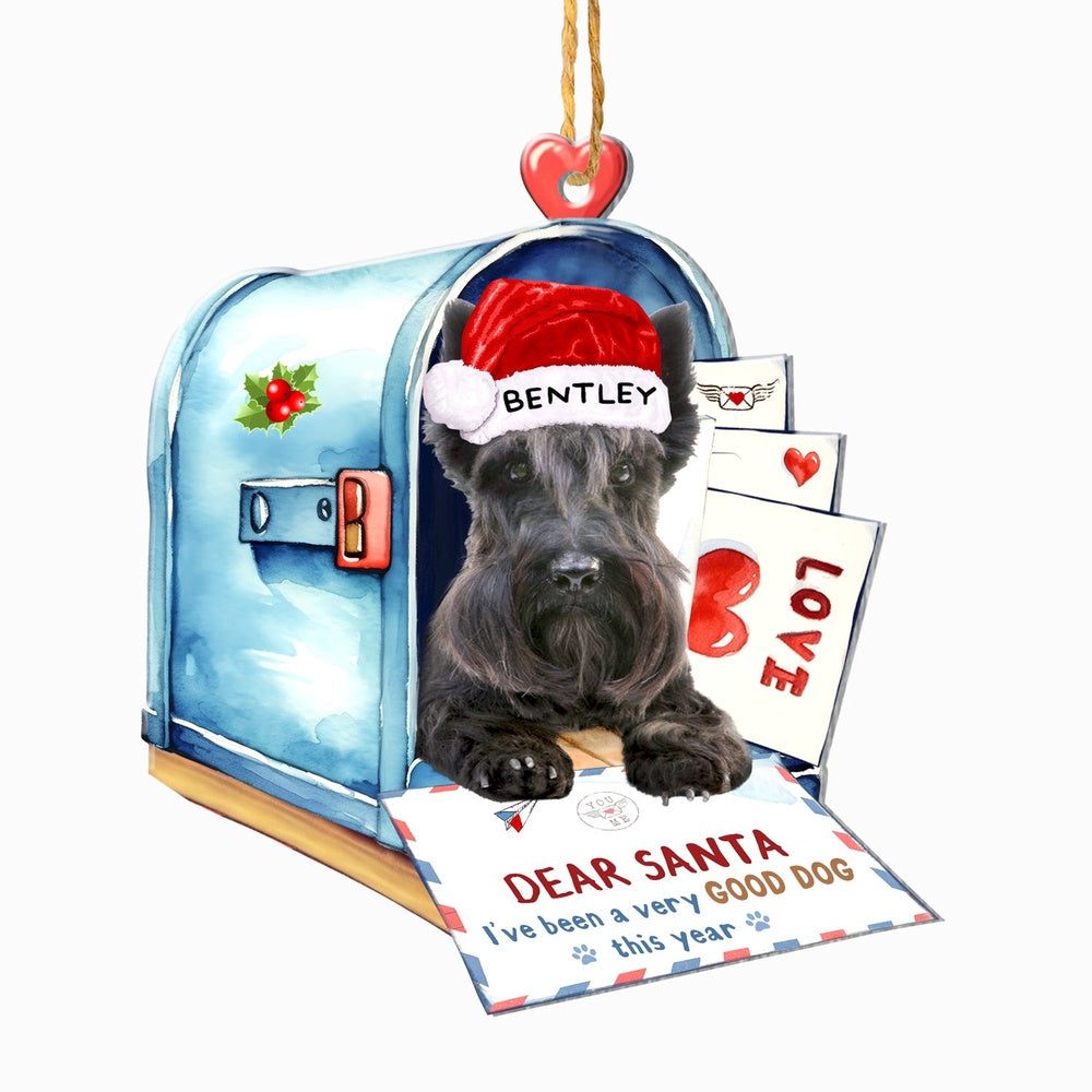 Christmas Dog Ornament, Personalized Scottish Terrier In Mailbox Christmas Ornament, New Dog Christmas Ornament