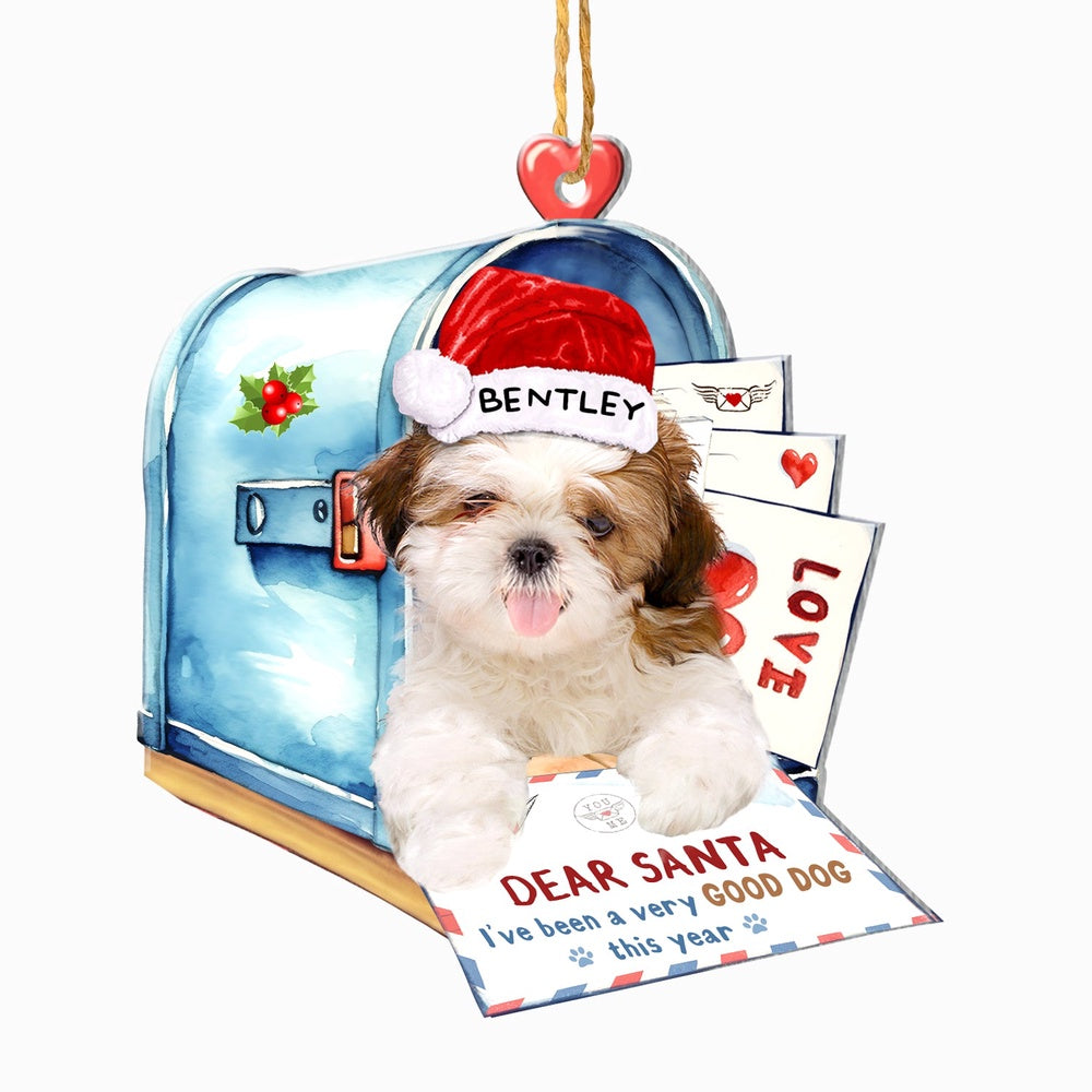 Christmas Dog Ornament, Personalized Shih Tzu In Mailbox Christmas Ornament, New Dog Christmas Ornament