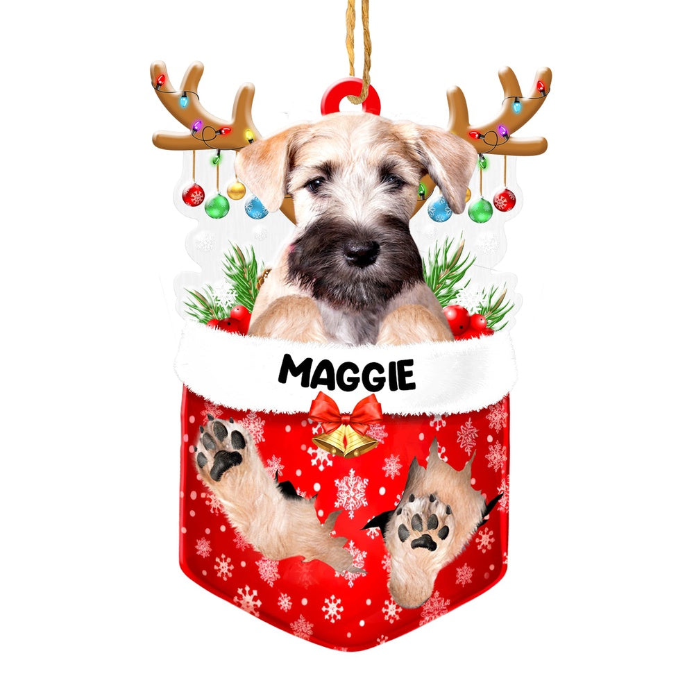 Christmas Dog Ornament, Personalized Soft Coated Wheaten Terrier In Snow Pocket Christmas Acrylic Ornament, New Dog Christmas Ornament