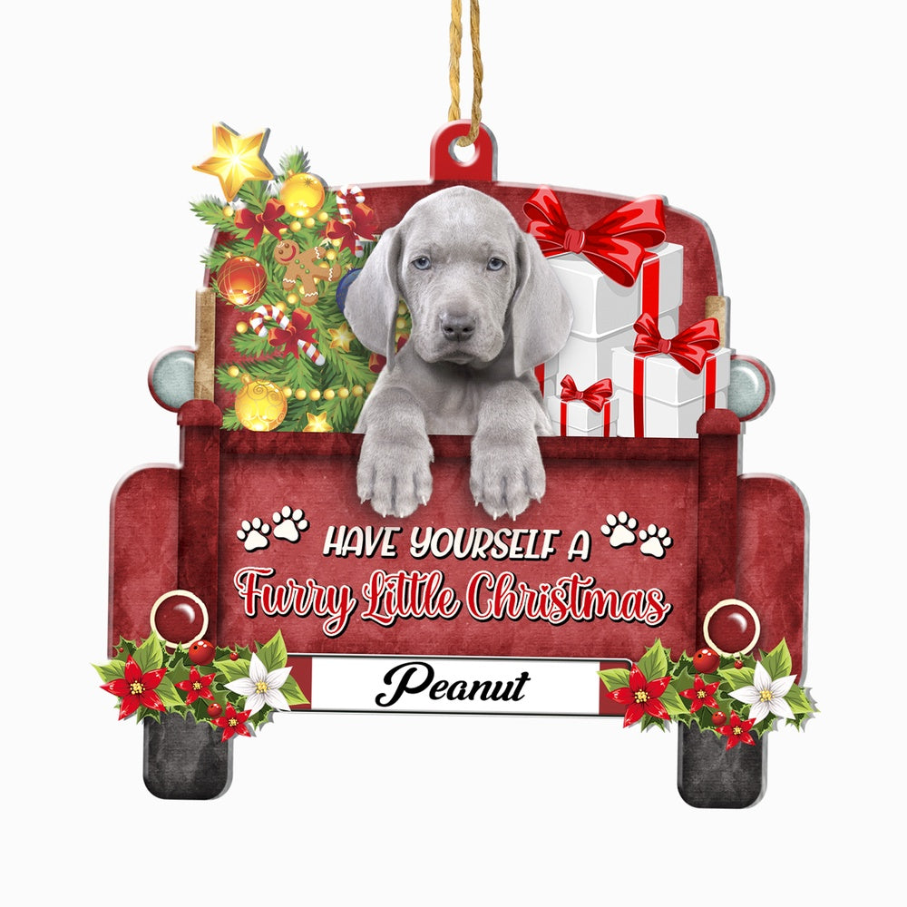 Christmas Dog Ornament, Personalized Weimaraner Red Truck Christmas Ornament, New Dog Christmas Ornament