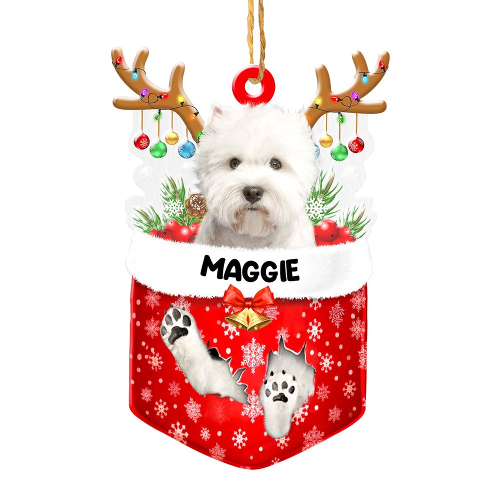 Christmas Dog Ornament, Personalized West Highland White Terrier In Snow Pocket Christmas Acrylic Ornament, New Dog Christmas Ornament