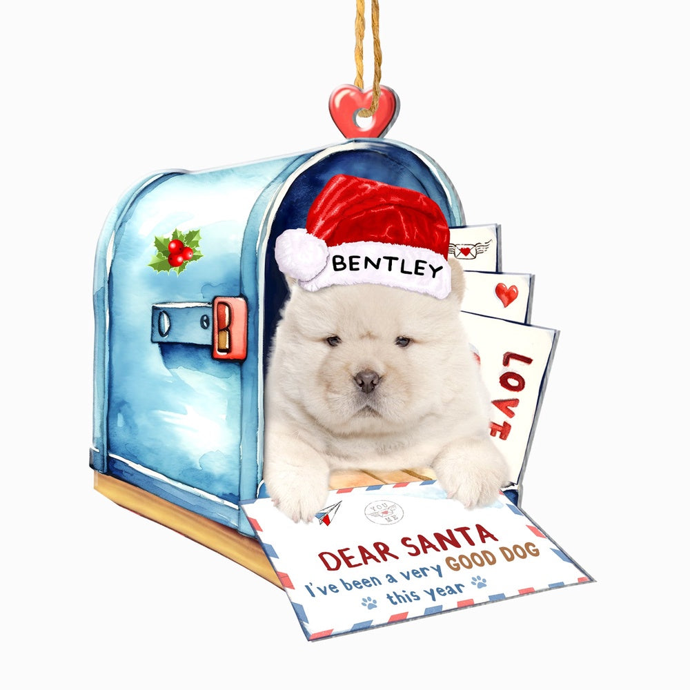 Christmas Dog Ornament, Personalized White Chow Chow In Mailbox Christmas Ornament, New Dog Christmas Ornament