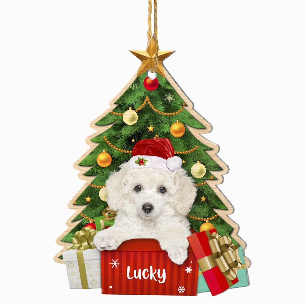 Christmas Dog Ornament, Personalized White Poodle Christmas Tree Ornament, New Dog Christmas Ornament