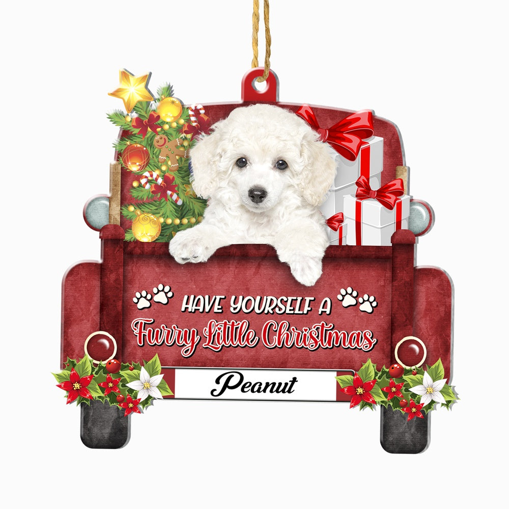 Christmas Dog Ornament, Personalized White Poodle Red Truck Christmas Ornament, New Dog Christmas Ornament
