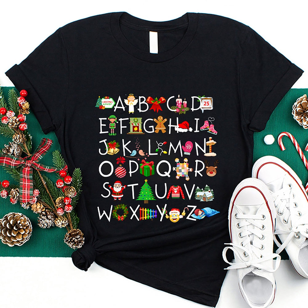 Christmas Elements Alphabet T Shirt, Merry T Shirt, Unisex Christmas Shirts