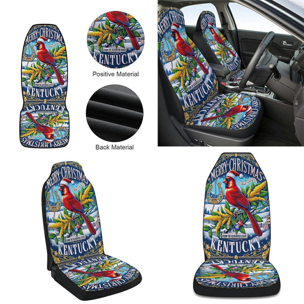 Christmas Kentucky State Merry Christmas From the Bluegrass State Cars Seat Cover, Christmas Car Seat Covers, Car Decor Gift