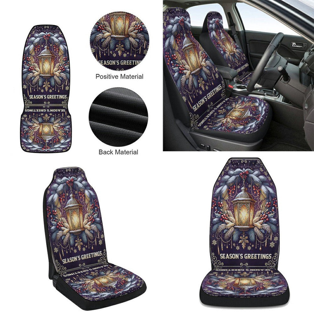 Christmas Lantern Season Greetings Cars Seat Cover, Christmas Car Seat Covers, Car Decor Gift