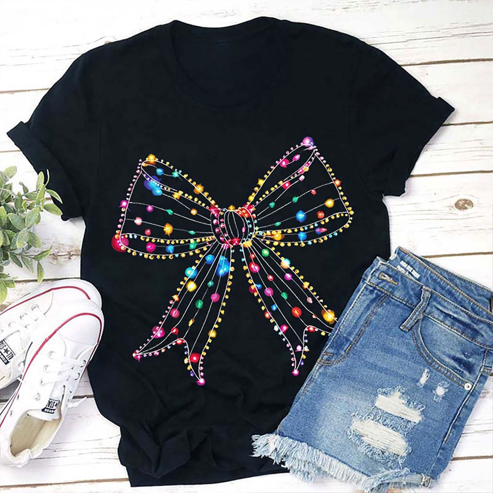 Christmas Lights Bow T Shirt, Merry T Shirt, Unisex Christmas Shirts