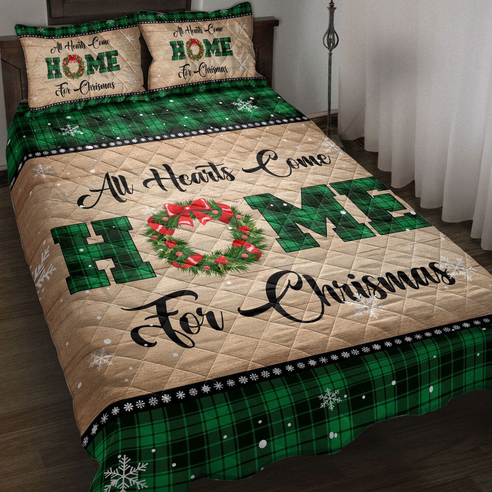Christmas Quilt Set, All Hearts Come Homemas Snowflake Green Buffalo Plaid Quilt Blanket