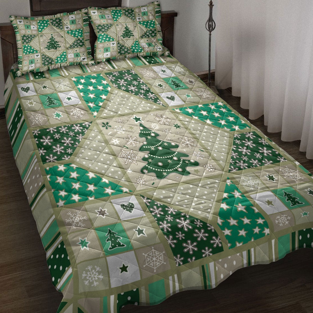 Christmas Quilt Set, Christmas Holiday Patchworkmas Tree Stars Snowflakes Heart Quilt Blanket