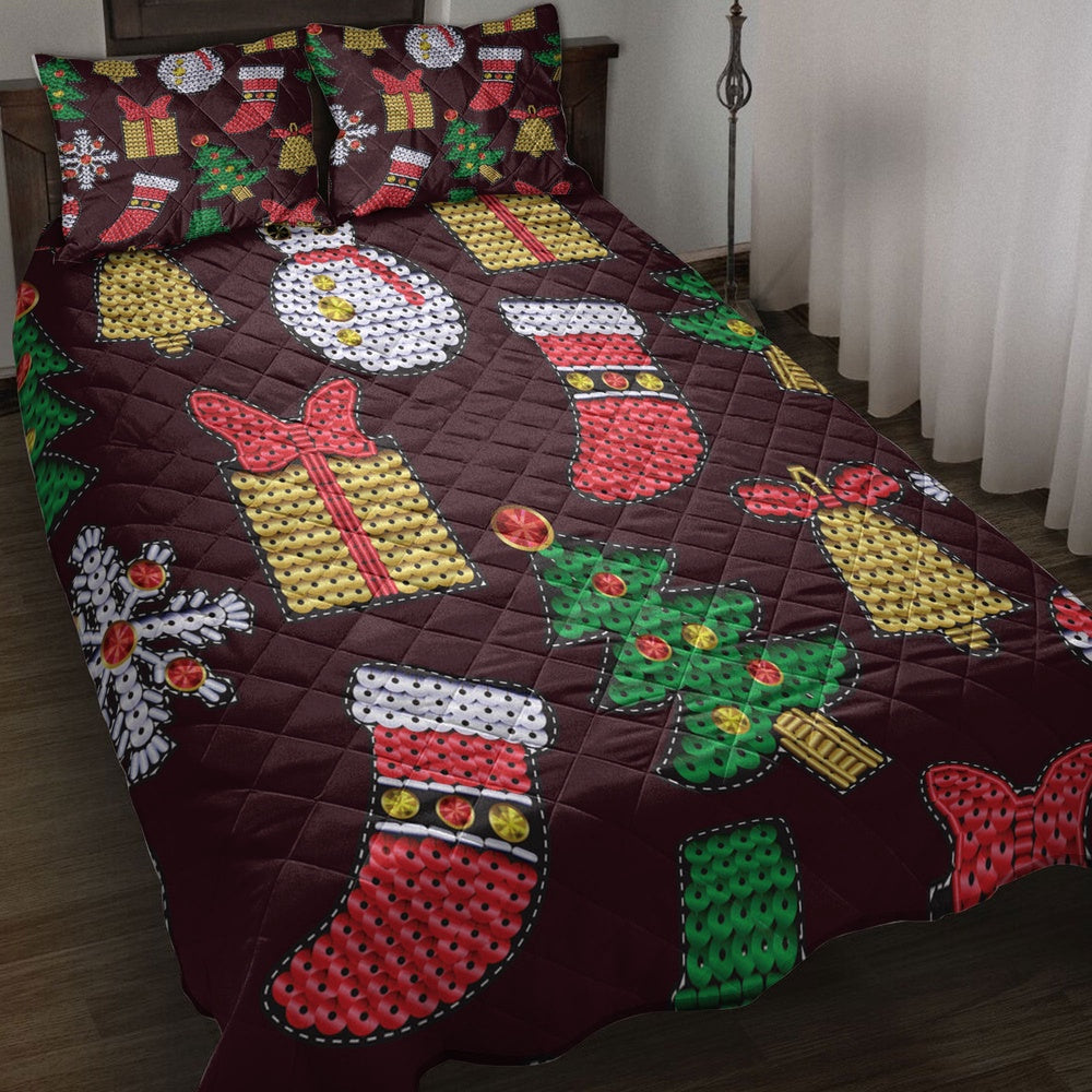 Christmas Quilt Set, Christmas Patch With Sequins Xmas Holidays Quilt Blanket