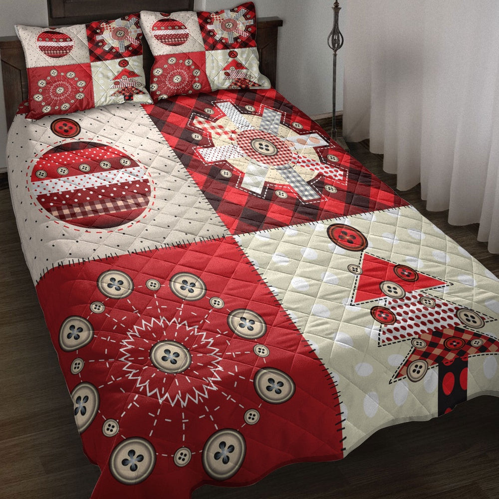 Christmas Quilt Set, Christmas Patchwok Red Plaid Xmas Holidays Quilt Blanket