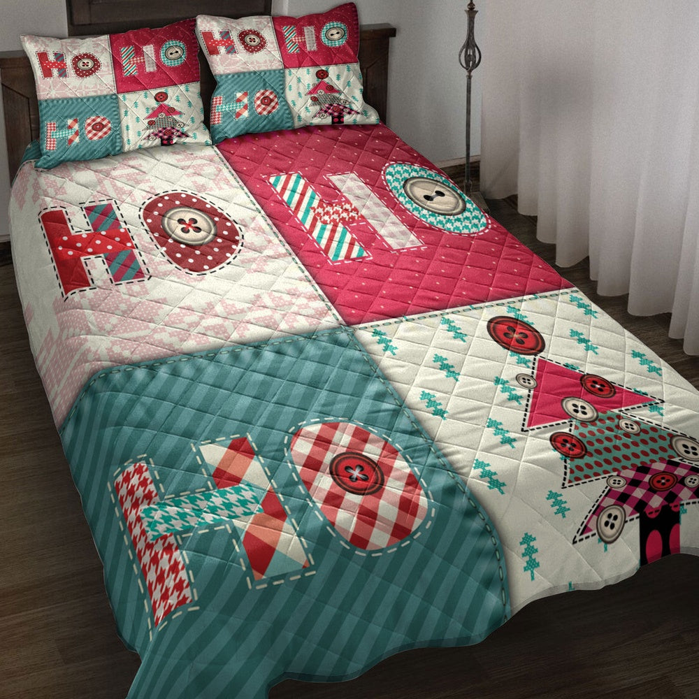 Christmas Quilt Set, Christmas Patchwork Ho-Ho-Ho Winter Holidaymass Quilt Blanket
