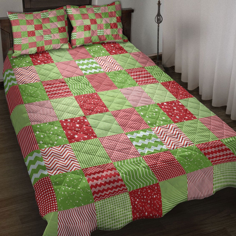 Christmas Quilt Set, Christmas Patchwork Merrymas Xmas Holiday Quilt Blanket