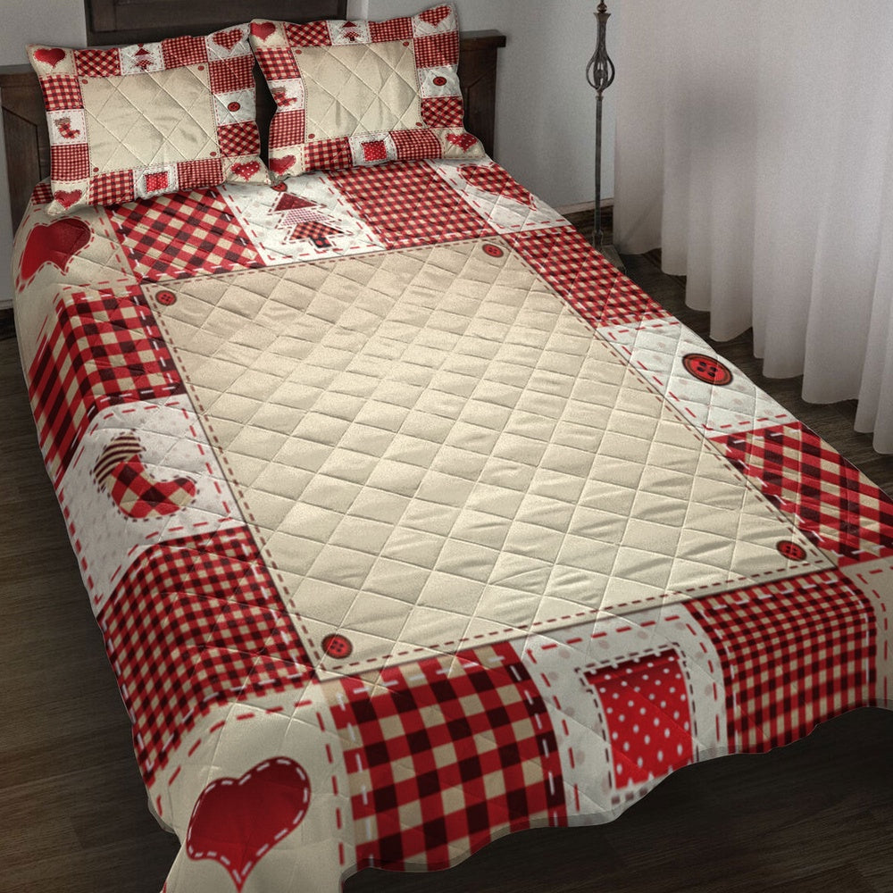 Christmas Quilt Set, Christmas Patchwork Red Plaidmass Quilt Blanket
