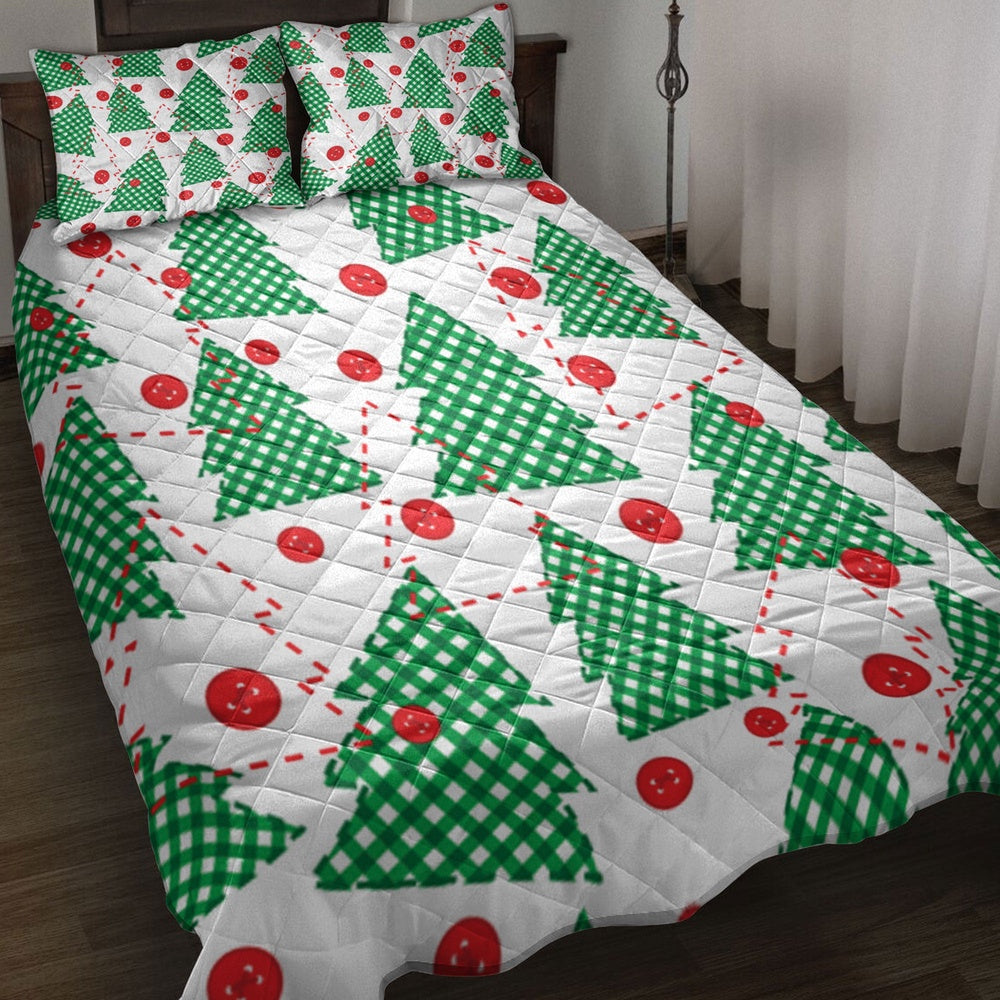 Christmas Quilt Set, Christmas Tree Patchwork Green Xmas Holidays Quilt Blanket