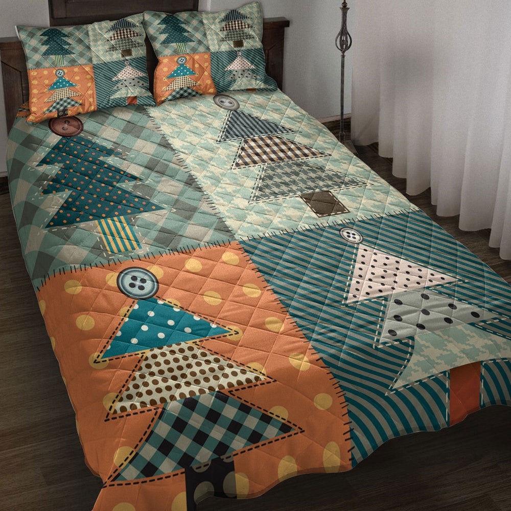 Christmas Quilt Set, Christmas Tree Plaid Xmas Holidays Quilt Blanket