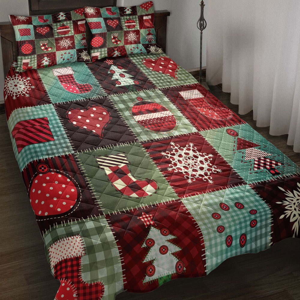 Christmas Quilt Set, Cozymas Patchwork Snowflake Xmas Tree Holidays Quilt Blanket