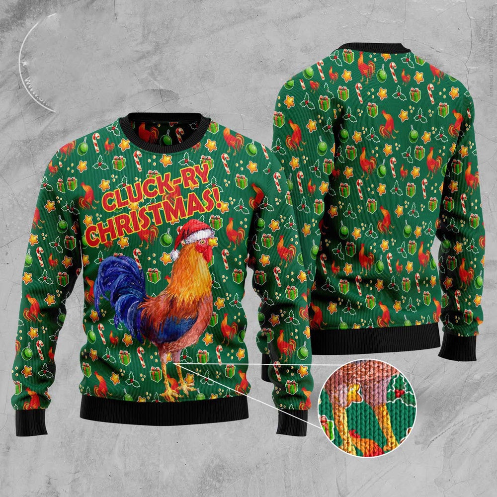 Cluck-Ry Christmas Ugly Christmas Sweater, Funny Xmas Sweater, Sweater Xmas
