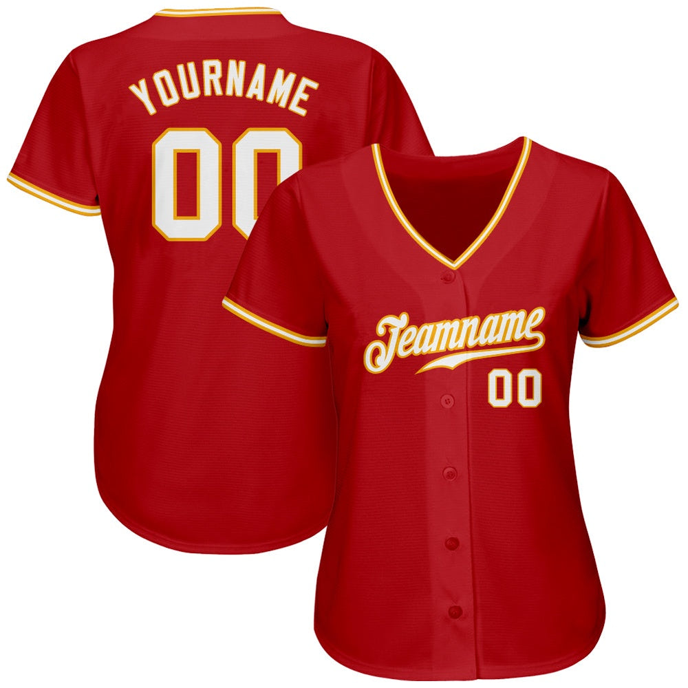 Cool Baseball Jersey, Custom Red White Gold Authentic Baseball Jersey, Best Baseball Jerseys