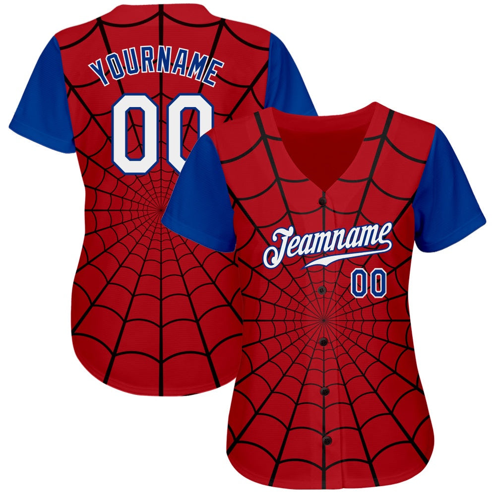 Cool Baseball Jersey, Custom Red White Royal 3D Pattern Design Spider Web Authentic Baseball Jersey, Best Baseball Jerseys