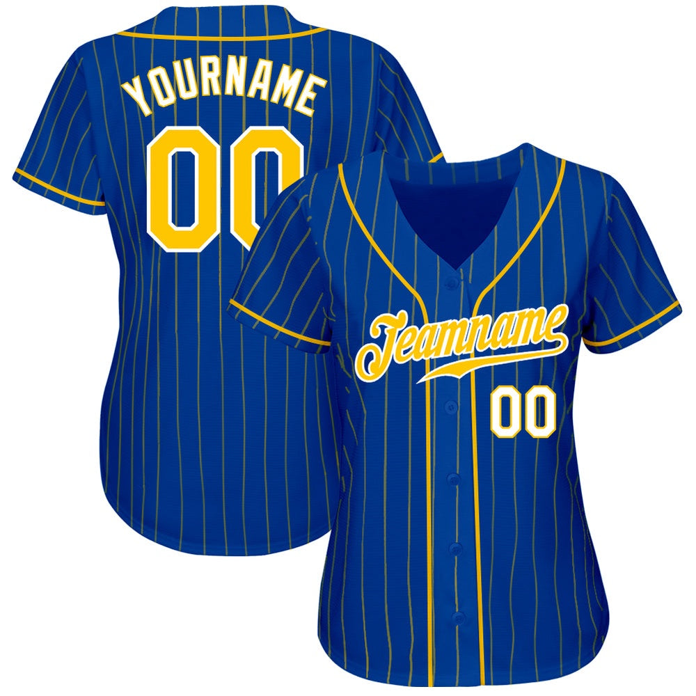 Cool Baseball Jersey, Custom Royal Gold Pinstripe Gold White Authentic Baseball Jersey, Best Baseball Jerseys