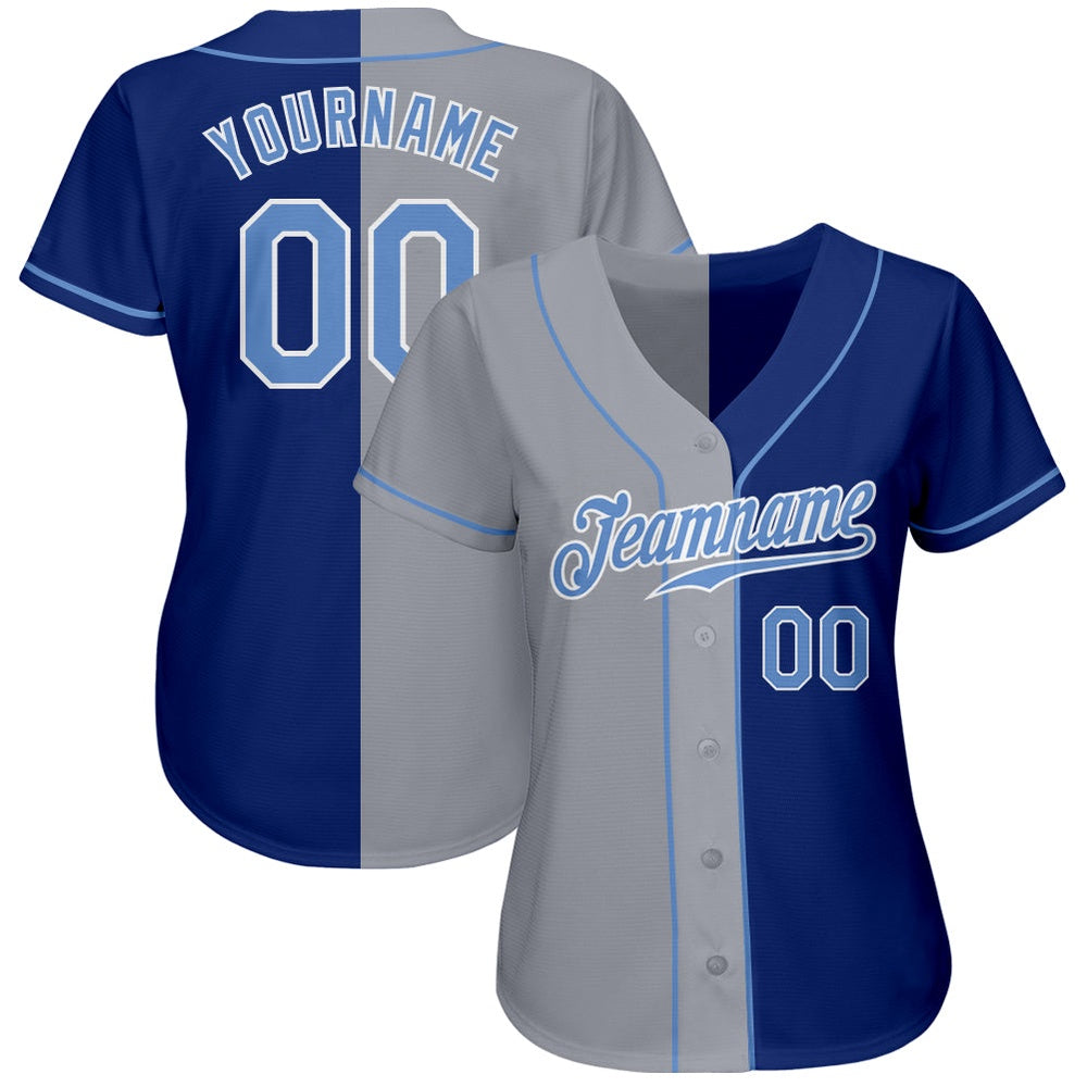 Cool Baseball Jersey, Custom Royal Light Blue Gray Authentic Split Fashion Baseball Jersey, Best Baseball Jerseys