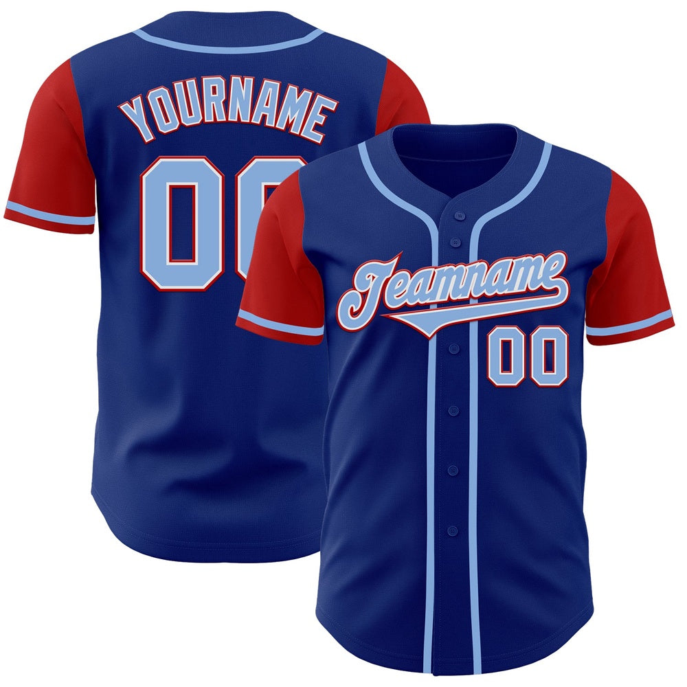 Cool Baseball Jersey, Custom Royal Light Blue Red Authentic Two Tone Baseball Jersey, Best Baseball Jerseys