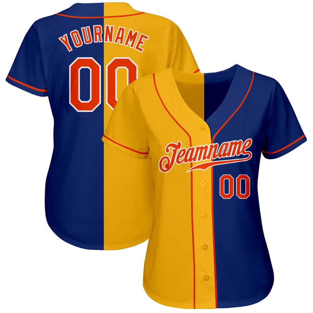 Cool Baseball Jersey, Custom Royal Orange Yellow Authentic Split Fashion Baseball Jersey, Best Baseball Jerseys