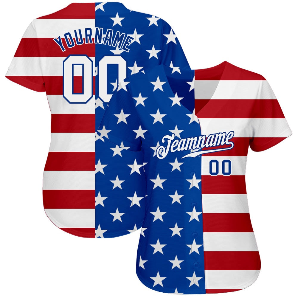 Cool Baseball Jersey, Custom Royal White Red American Flag Fashion Authentic Baseball Jersey, Best Baseball Jerseys