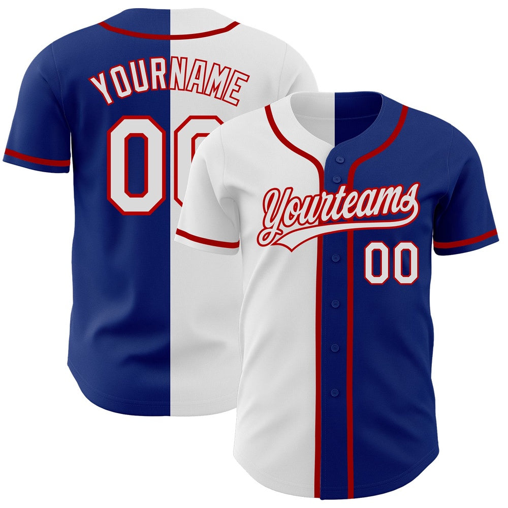 Cool Baseball Jersey, Custom Royal White Red Authentic Split Fashion Baseball Jersey, Best Baseball Jerseys