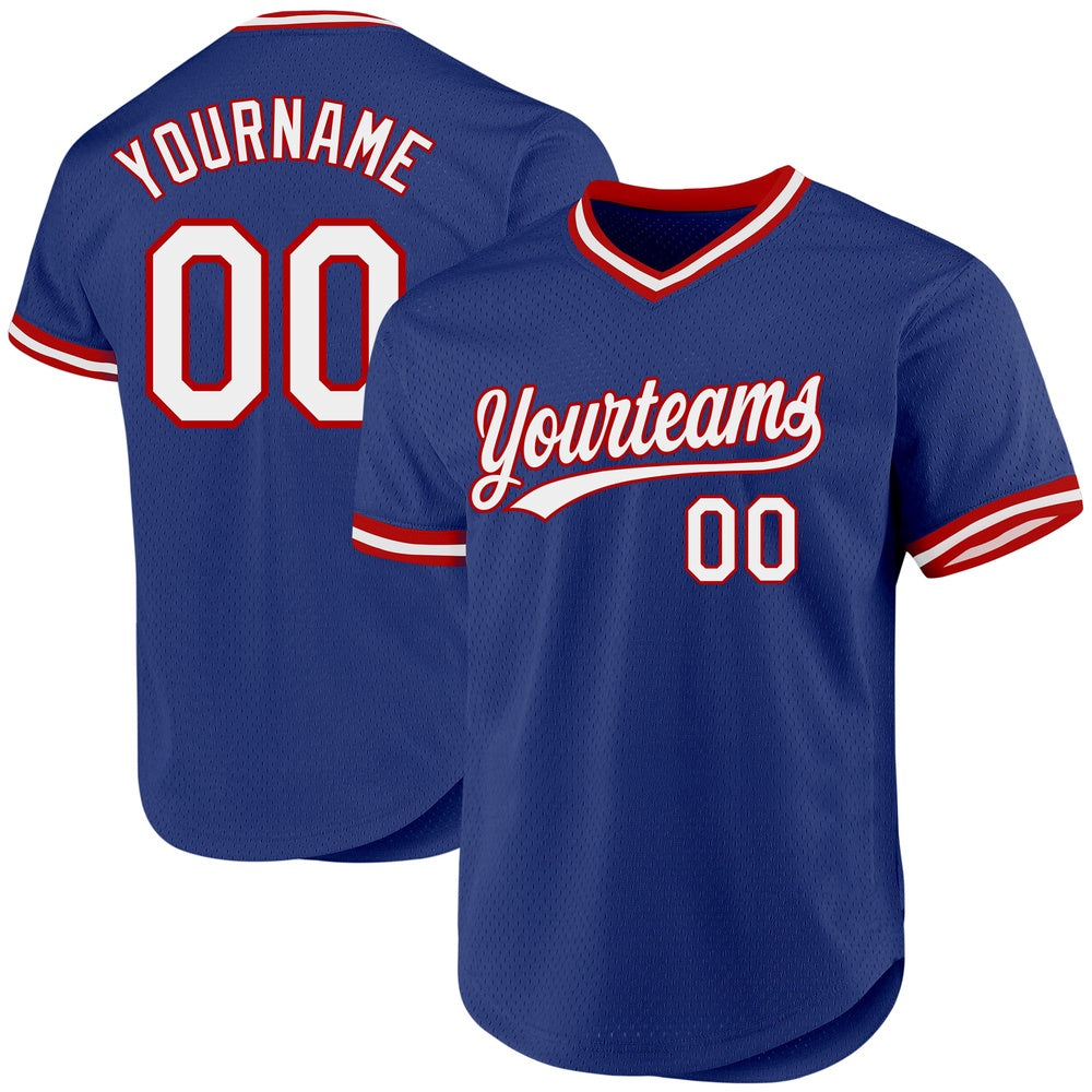 Cool Baseball Jersey, Custom Royal White Red Authentic Throwback Baseball Jersey, Best Baseball Jerseys
