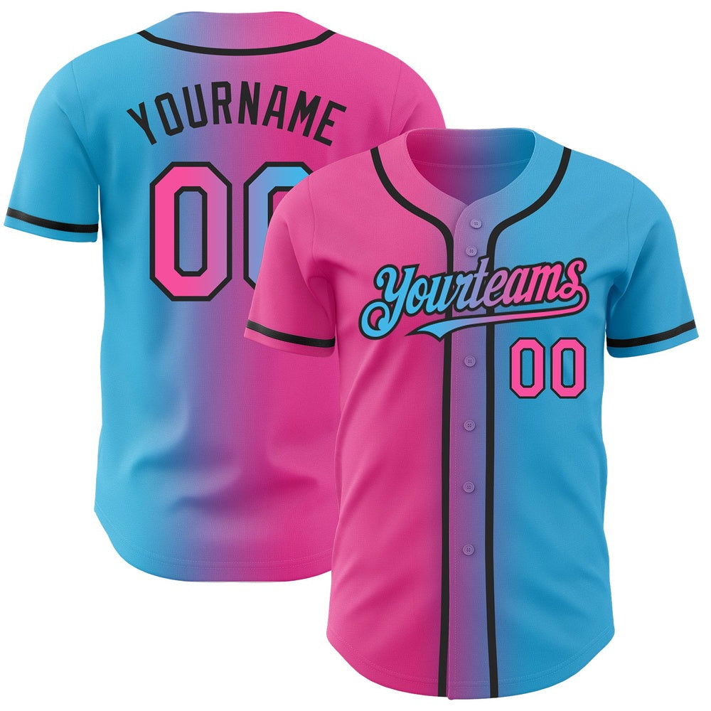 Cool Baseball Jersey, Custom Sky Blue Pink Black Authentic Gradient Fashion Baseball Jersey, Best Baseball Jerseys