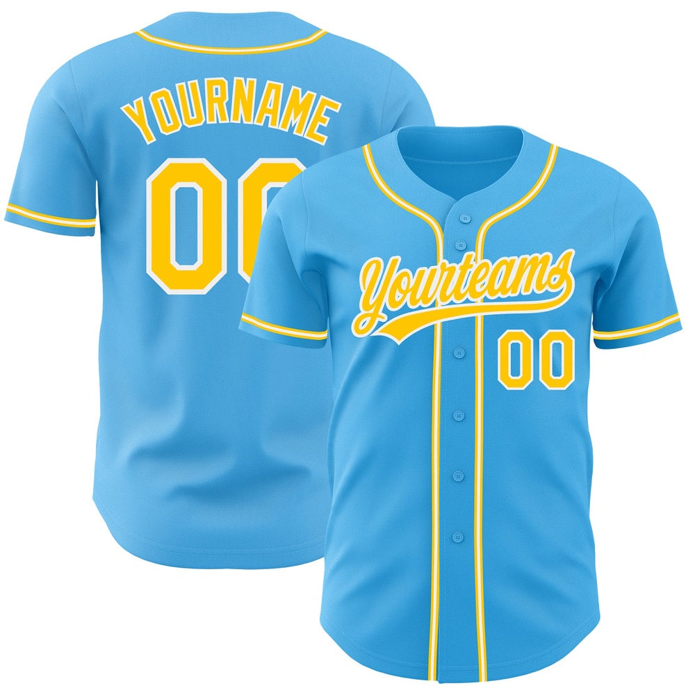 Cool Baseball Jersey, Custom Sky Blue Yellow White Authentic Baseball Jersey, Best Baseball Jerseys