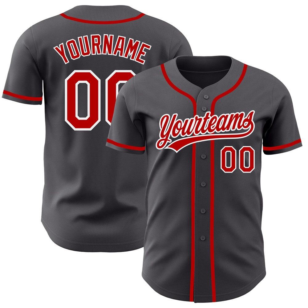 Cool Baseball Jersey, Custom Steel Gray Red White Authentic Baseball Jersey, Best Baseball Jerseys